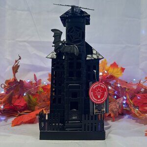 Halloween Light-Up Metal Haunted House w/  Bat details,  11.9" x 4.17"  -  NWT